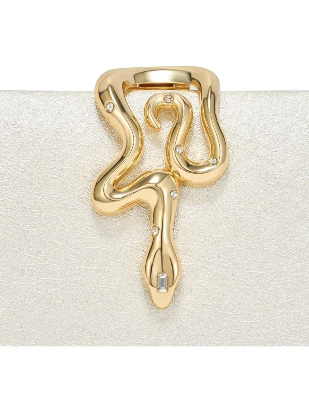 👜Women's Pearl White Pu Satin Evening Clutch Gold Snake Clasp Wedding Party Bag